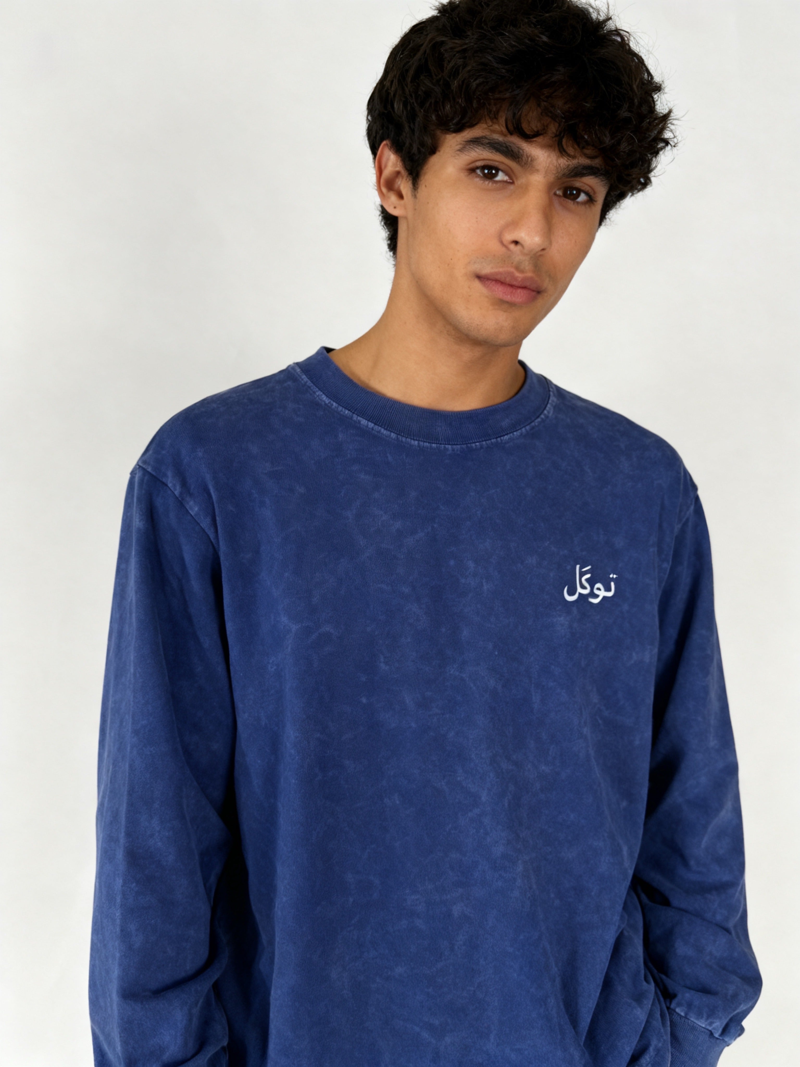 TAWAKKUL Mineral Wash Blue Heavyweight Long Sleeve Tee
