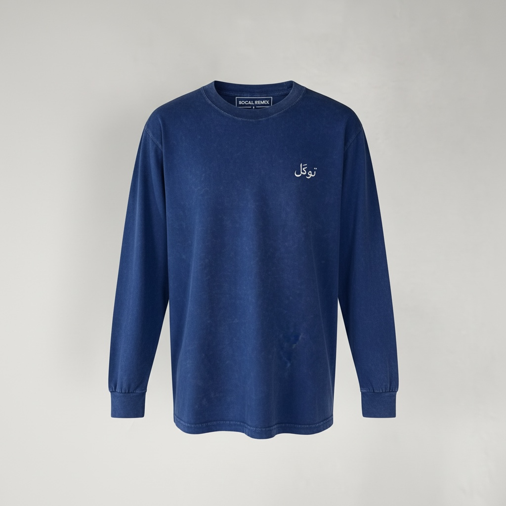 TAWAKKUL Mineral Wash Blue Heavyweight Long Sleeve Tee